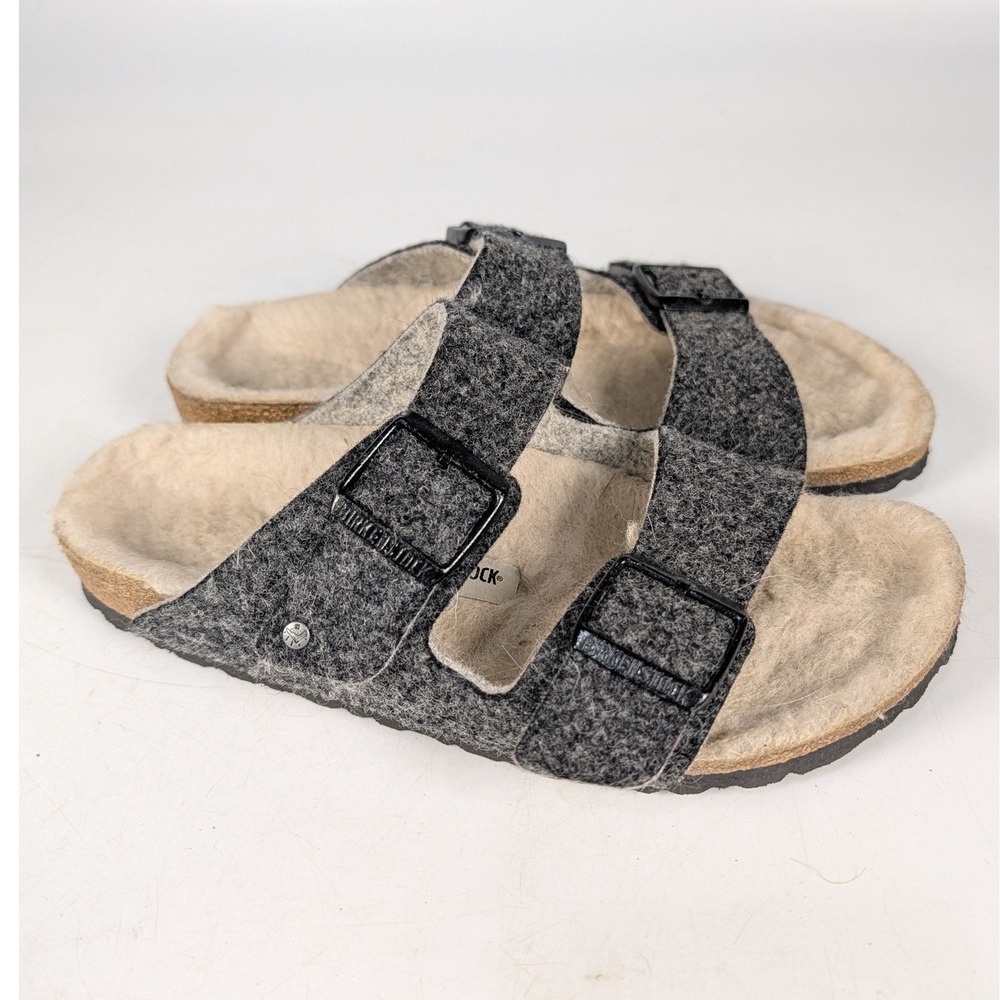 Birkenstock Arizona Shearling Wool Felt Sandals Anthracite Grey EU 39 US 8